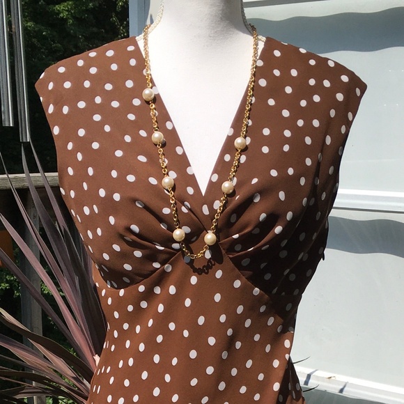 Jessica Howard size 6 brown and white polka dot sleeveless dress - Picture 2 of 6